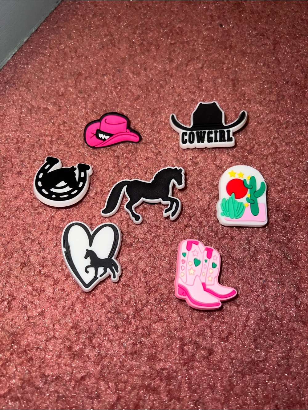 Set of cowgirl croc charms